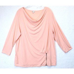 Cato Knit Top Women 14 / 16 Zipper Accent Jewel Neckline Peachy Pink Cottagecore